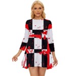 Checkerboard Splatter Long Sleeve Babydoll Dress