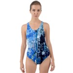 Blue Abstract Graffiti Cut-Out Back One Piece Swimsuit