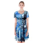 Blue Abstract Graffiti Short Sleeve V-neck Flare Dress