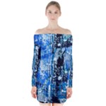 Blue Abstract Graffiti Long Sleeve Off Shoulder Dress