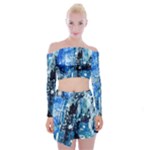 Blue Abstract Graffiti Off Shoulder Top with Mini Skirt Set