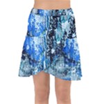 Blue Abstract Graffiti Wrap Front Skirt