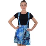 Blue Abstract Graffiti Velvet Suspender Skater Skirt
