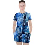 Blue Abstract Graffiti Women s Tee and Shorts Set