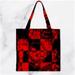 Red Grunge Skull Zipper Grocery Tote Bag