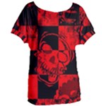 Red Grunge Skull Women s Oversized Tee