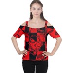 Red Grunge Skull Cutout Shoulder Tee