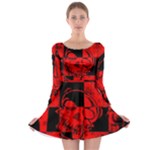 Red Grunge Skull Long Sleeve Skater Dress