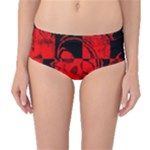 Red Grunge Skull Mid-Waist Bikini Bottoms