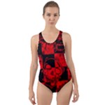 Red Grunge Skull Cut-Out Back One Piece Swimsuit