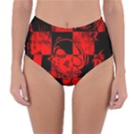 Red Grunge Skull Reversible High-Waist Bikini Bottoms