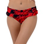 Red Grunge Skull Frill Bikini Bottom