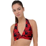 Red Grunge Skull Halter Plunge Bikini Top