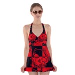 Red Grunge Skull Halter Dress Swimsuit 