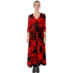 Red Grunge Skull Button Up Boho Maxi Dress