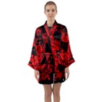 Red Grunge Skull Long Sleeve Satin Kimono