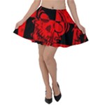 Red Grunge Skull Velvet Skater Skirt