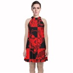 Red Grunge Skull Velvet Halter Neckline Dress 