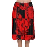 Red Grunge Skull Velvet Flared Midi Skirt