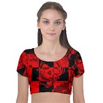 Red Grunge Skull Velvet Short Sleeve Crop Top 