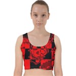 Red Grunge Skull Velvet Racer Back Crop Top