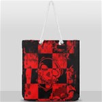 Red Grunge Skull Full Print Rope Handle Tote (Large)