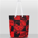 Red Grunge Skull Full Print Rope Handle Tote (Small)