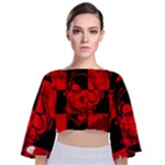 Red Grunge Skull Tie Back Butterfly Sleeve Chiffon Top