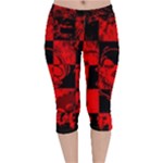 Red Grunge Skull Velvet Capri Leggings 