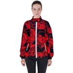 Red Grunge Skull Women s High Neck Windbreaker