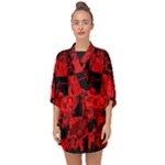 Red Grunge Skull Half Sleeve Chiffon Kimono