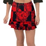 Red Grunge Skull Fishtail Mini Chiffon Skirt