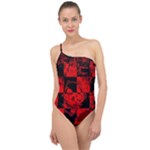Red Grunge Skull Classic One Shoulder Swimsuit