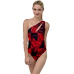 Red Grunge Skull To One Side Swimsuit