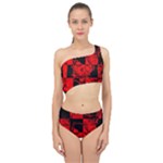 Red Grunge Skull Spliced Up Two Piece Swimsuit