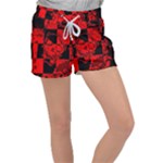 Red Grunge Skull Velour Lounge Shorts