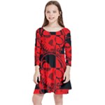 Red Grunge Skull Kids  Quarter Sleeve Skater Dress