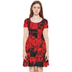 Red Grunge Skull Inside Out Cap Sleeve Dress