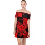 Red Grunge Skull Off Shoulder Chiffon Dress