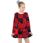 Red Grunge Skull Kids  Long Sleeve Dress