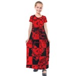Red Grunge Skull Kids  Short Sleeve Maxi Dress