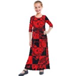 Red Grunge Skull Kids  Quarter Sleeve Maxi Dress