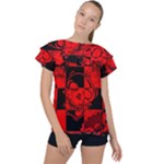 Red Grunge Skull Ruffle Collar Chiffon Blouse
