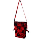 Red Grunge Skull Folding Shoulder Bag