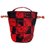 Red Grunge Skull Drawstring Bucket Bag