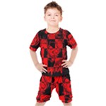 Red Grunge Skull Kids  Tee and Shorts Set