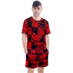 Red Grunge Skull Men s Mesh Tee and Shorts Set
