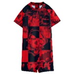 Red Grunge Skull Kids  Boyleg Half Suit Swimwear