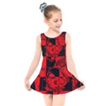 Red Grunge Skull Kids  Skater Dress Swimsuit