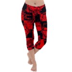 Red Grunge Skull Lightweight Velour Capri Yoga Leggings